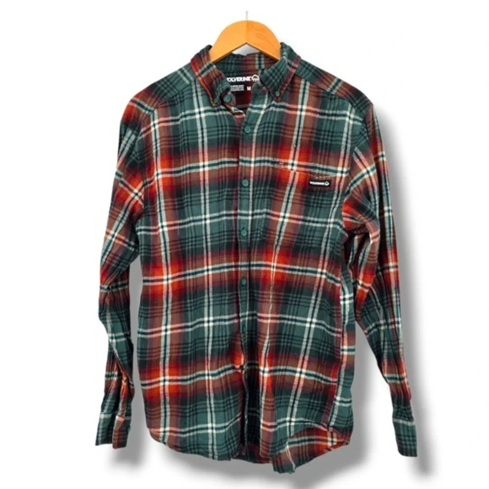 Wolverine‎ Mens Plaid Flannel Long Sleeve Button Up Shirt Green Red Size Medium